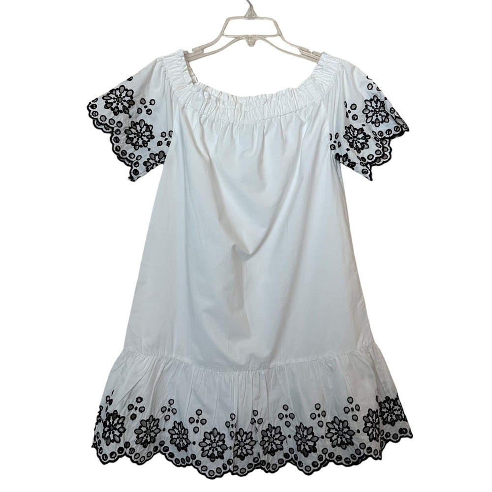 Vineyard Vines Mini Dress Womens XS Eyelet Off the Shoulder Short Sleeve Lined